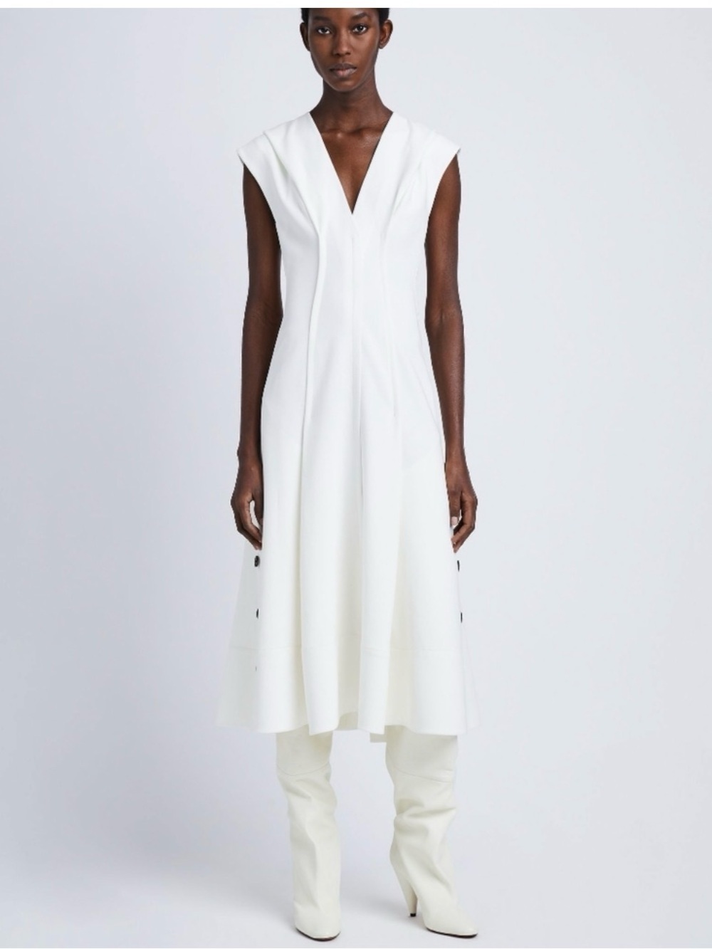 Proenza Schouler Chantal V-Neck Midi Viscose Crepe Dress